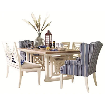 Trestle Dining Table and Wing Chair Set with Classic Cottage Style for Cabins and Homes